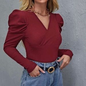 Ruffle shoulder V-neck top